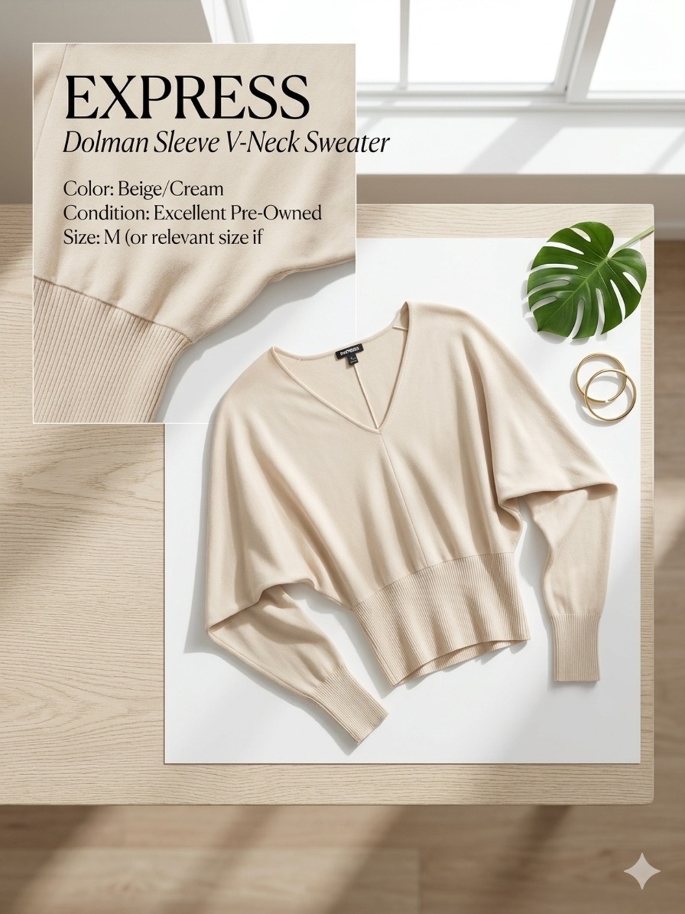 Express Beige/Cream V-Neck Dolman Sleeve Sweater